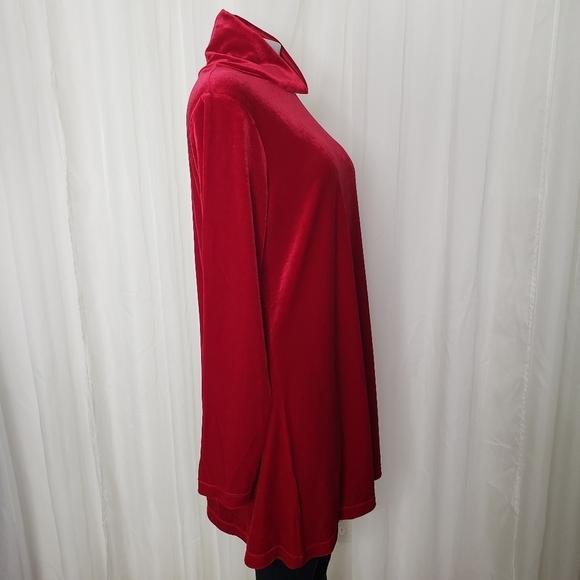 Joan Vass red velvet turtleneck tunic top size large - Picture 4 of 6
